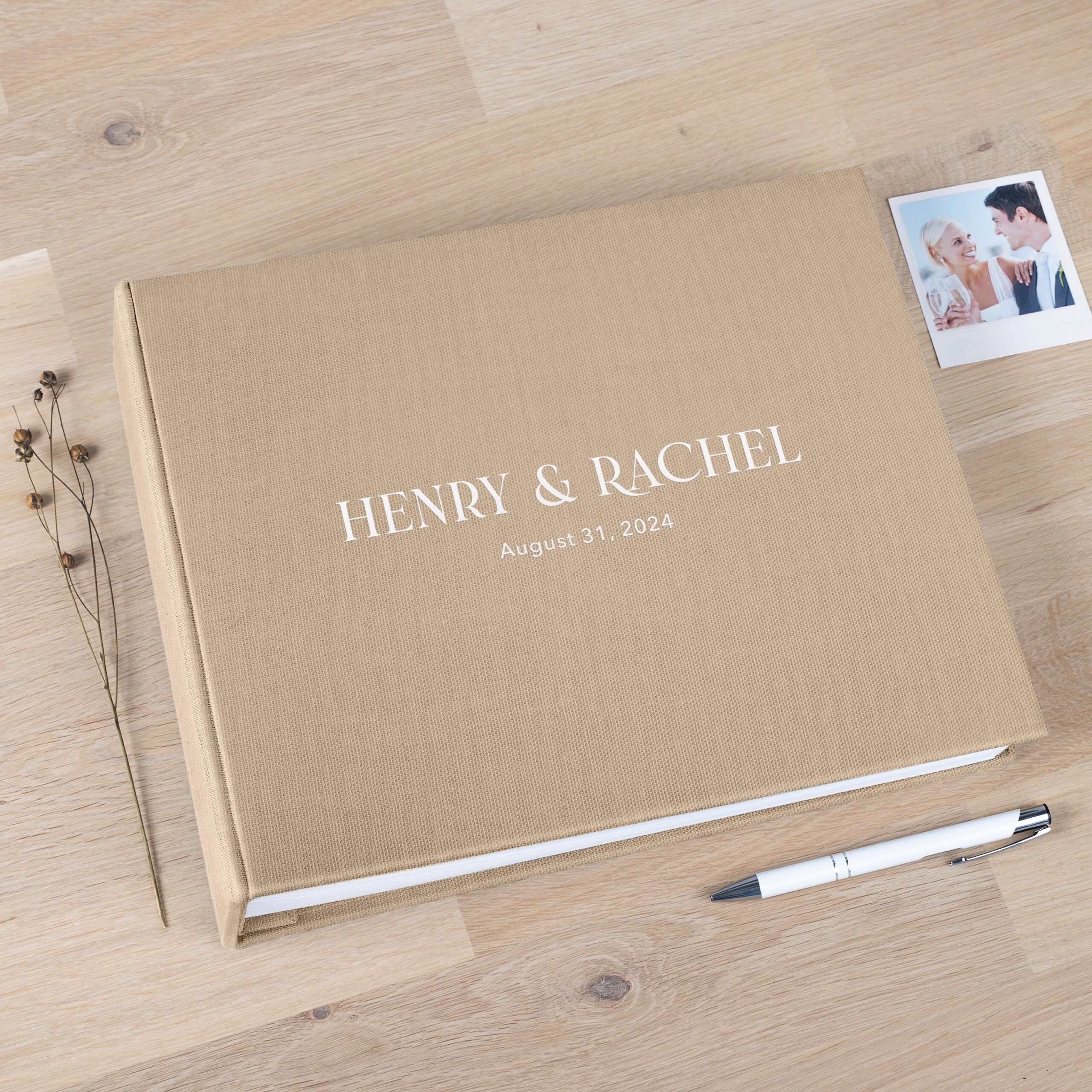 Linen Wedding Guest Book  | Blank or Printed Pages #2